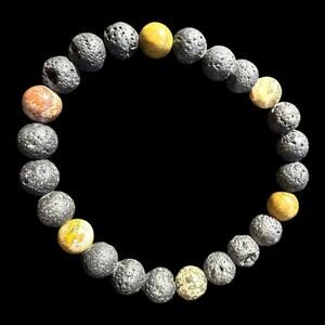 Natural Lava Rock Stone Diffuser Stretch Bracelet with Yellow/Orange Accent